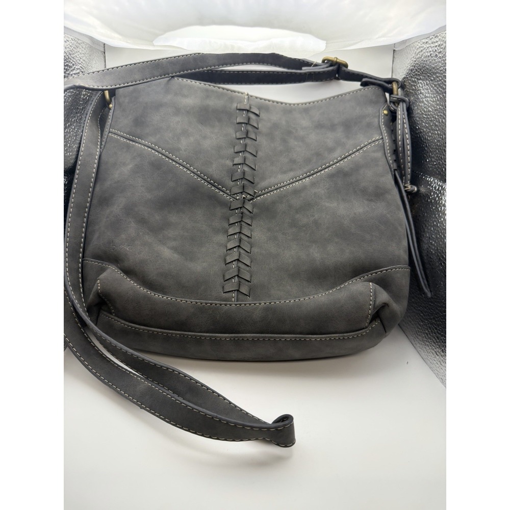 b.o.c. Gray Crossbody Shoulder Bag Purse Whipstitch Adjustable Strap